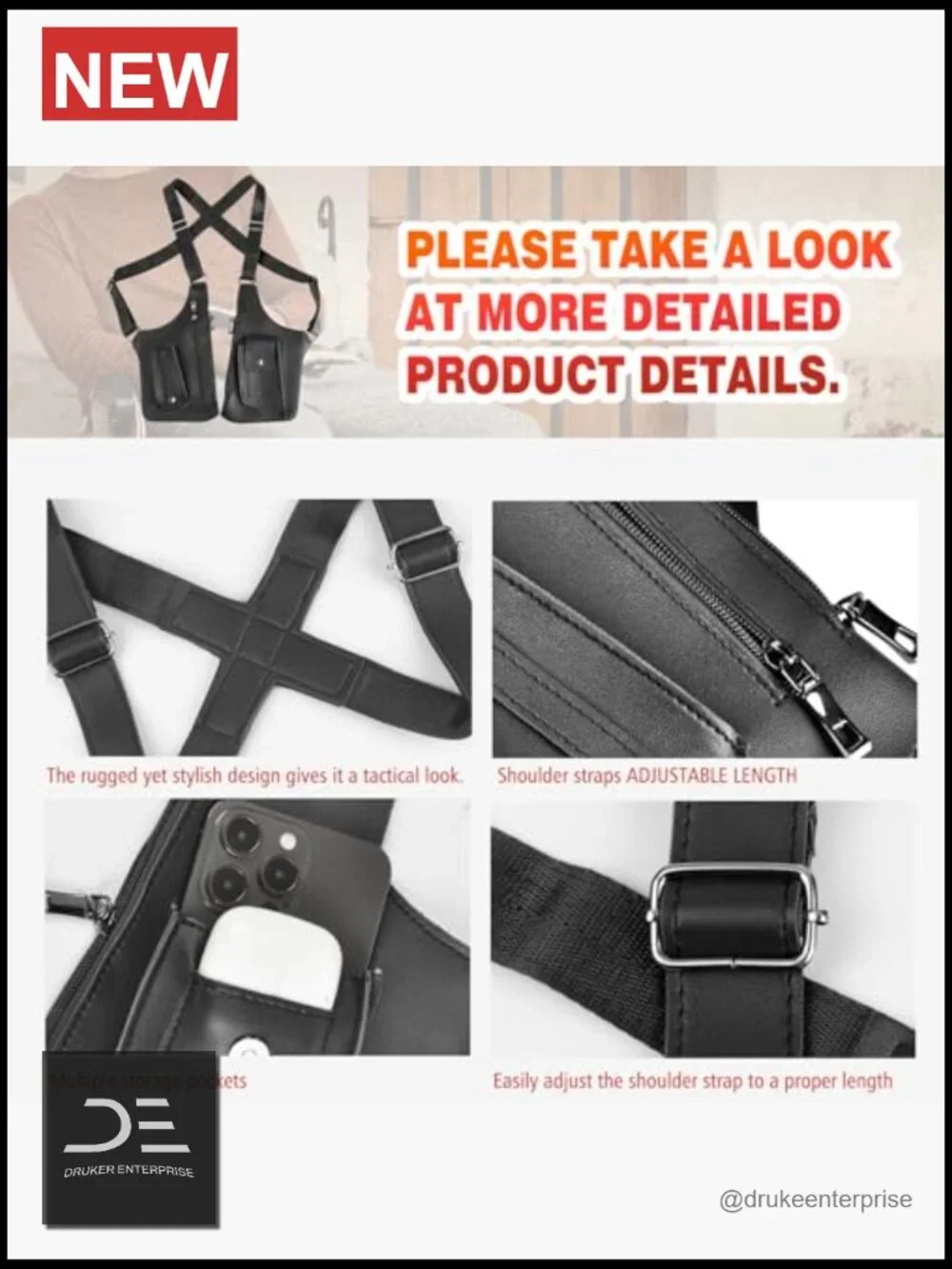 Anti-Theft Adjustable Strap Body Sling Bag for Men